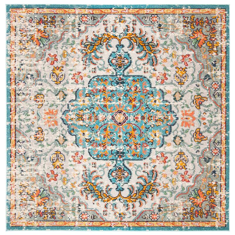 SAFAVIEH Madison Sabire Boho Medallion Distressed Rug - 3' x 3' Square - Grey/Light Blue
