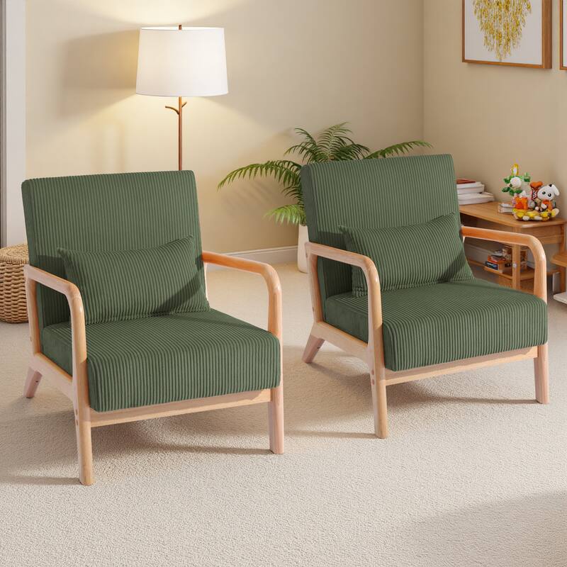 25" W Mid Century Upholstered Wood Accent Chair with Pillow set of 2