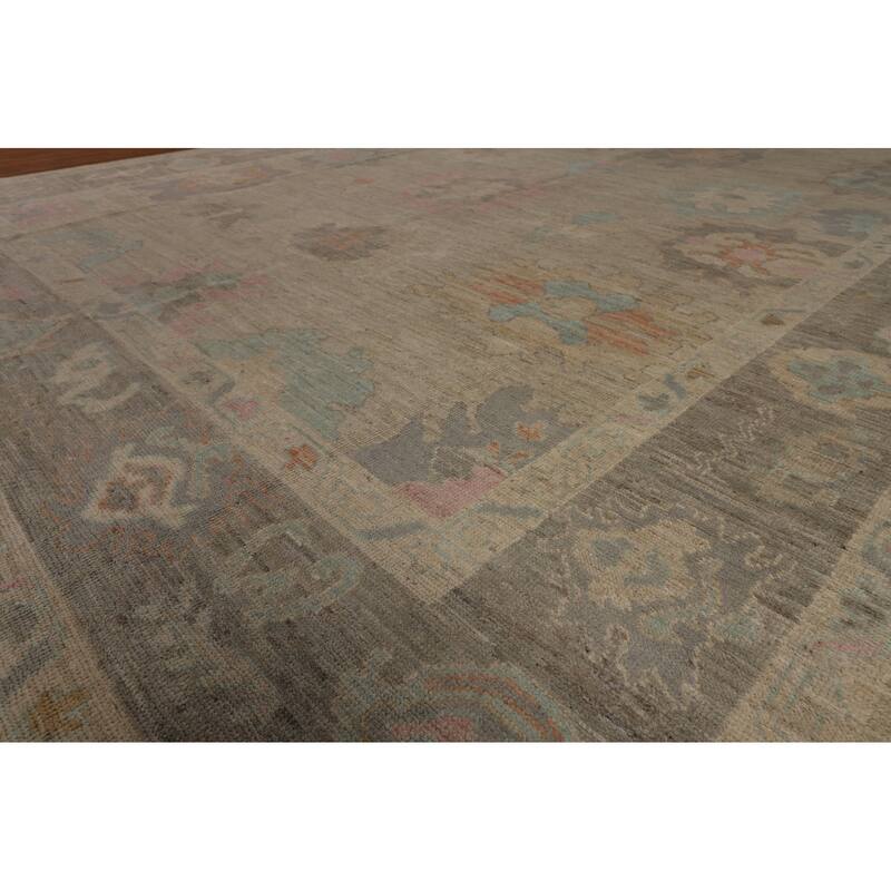 Vegetable Dye Oushak Turkish Area Rug Hand-Knotted Beige Wool Carpet - 9'3"x 12'5"