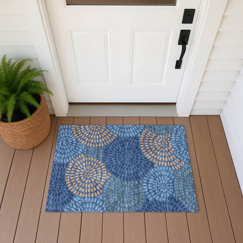 Machine Washable Indoor/ Outdoor Casual Ric Chantille Rug - Navy - 1'8" x 2'6"