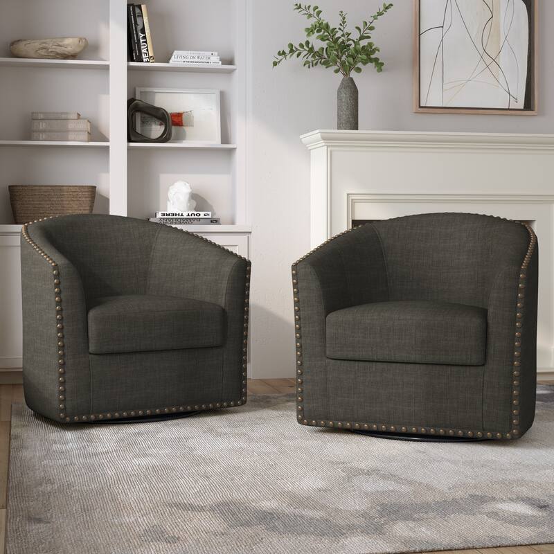 Nailhead Trim Upholstered Swivel Accent Chairs Set of 2