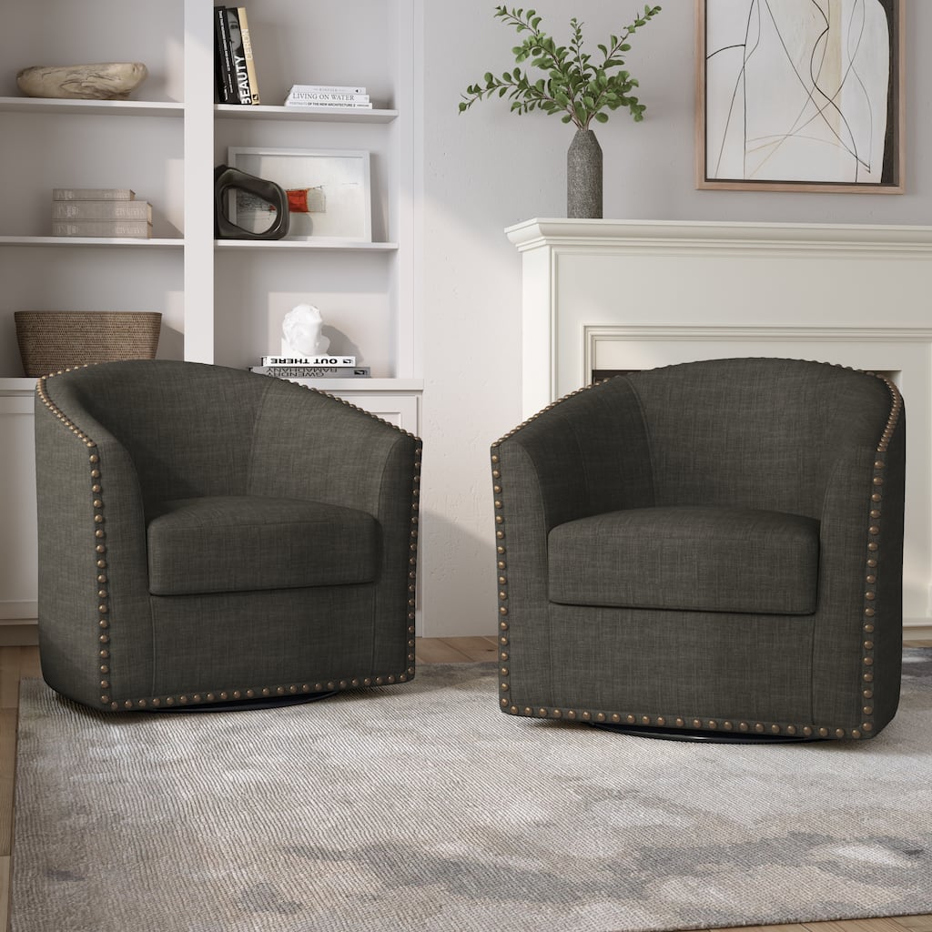 Nailhead Trim Upholstered Swivel Accent Chairs Set of 2