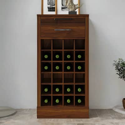 28-Bottle Wine Bar Cabinet - Modular Storage with 35.43" Hutch