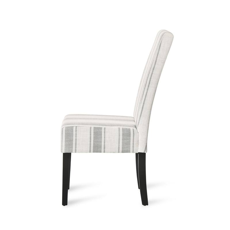 Dinner Chair Set of 2, Retro Style Armless Design, White Gray Stripes