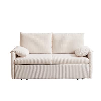 64.5" Loveseat Sofa with Pullout Bed,Corduroy Convertible Sleeper Sofa
