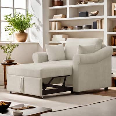 Chenille 3-in-1 Sleeper with Adjustable Backrest, Wheels, and Convertible Bed for Living Room