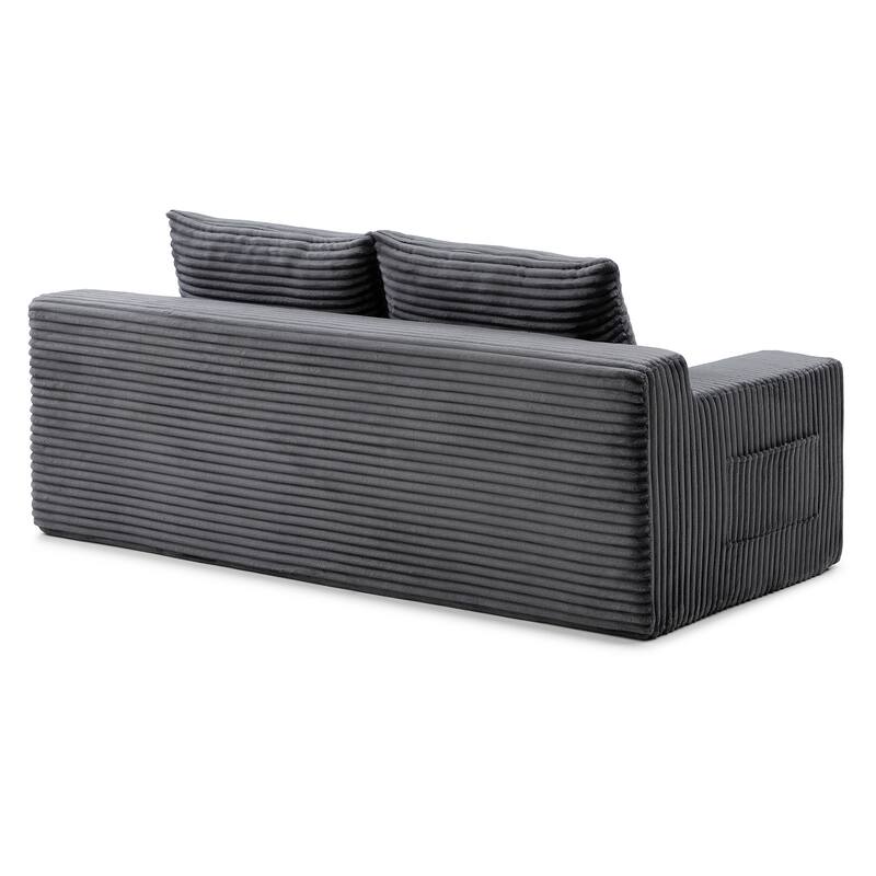 Memory Foam Cloud Loveseat Sofa, 2 in 1 Convertible Folding Couch Bed, No Assembly Compressed Corduroy Floor Lounge Sofa