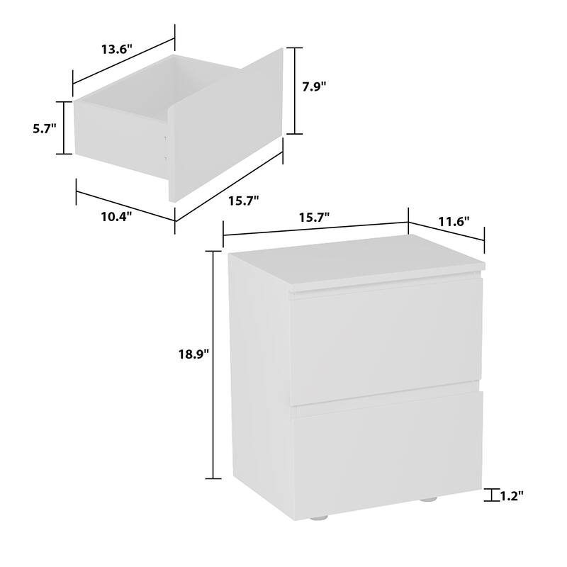Minimalist White Bedside Table with Two Drawers, Nightstand for Bedroom or Living Room
