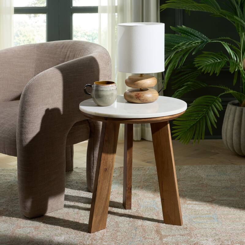 SAFAVIEH Home Sanji Round Accent Table - 18"W x 18"D x 20"H - White/Brown