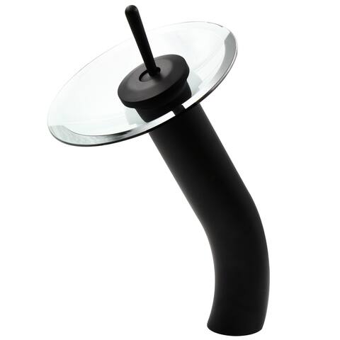 FALLS Single Lever Waterfall Vessel Faucet in Black, Clear Disc