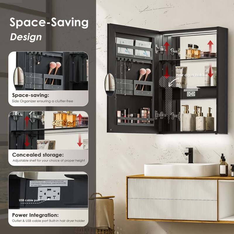 Hesili Rectangular Frameless LED Lighted Bathroom Mirror Medicine Cabinet