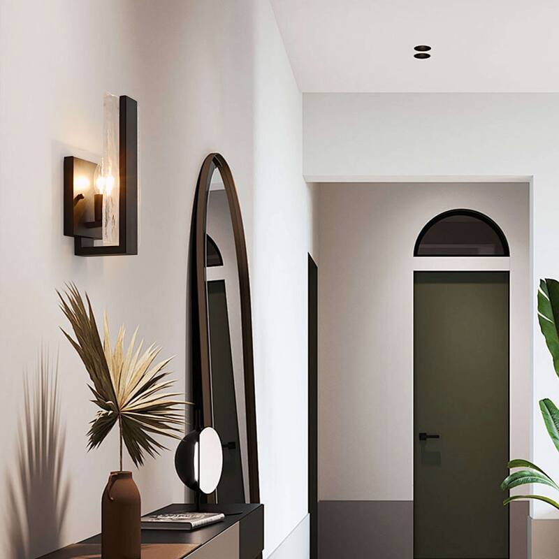 Mia Single Light Matte Black Clear Glass Panel Wall Sconce - 6" W x 11.8" H x 4.5" D