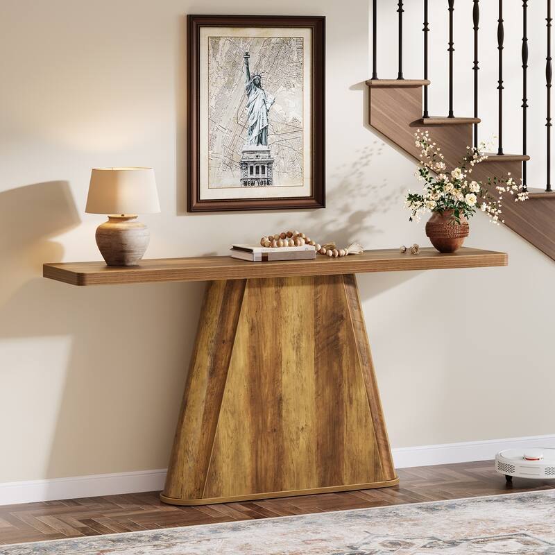 63" Farmhouse Wooden Console Sofa Table for Entryway Hallway - 63" L x 13.8" W x 31.9" H - Brown