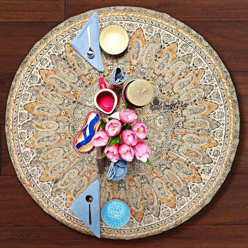 Lush Floral Block Print Vegetable Dye Cotton Table Linen Collection