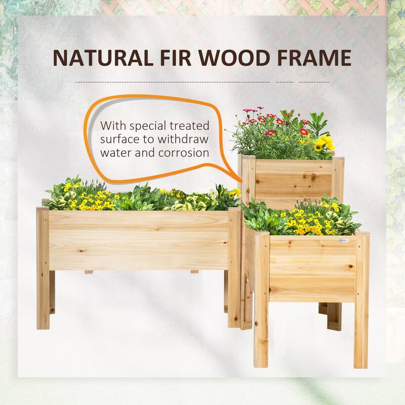 Outsunny Raised Garden Bed Set of 3, Elevated Wood Planter Box with Legs and Bed Liner for Backyard and Patio to Grow Vegetables