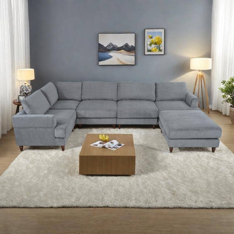 97.2" L-Shaped Modular Sectional Sofa with Ottoman (6-Seater)