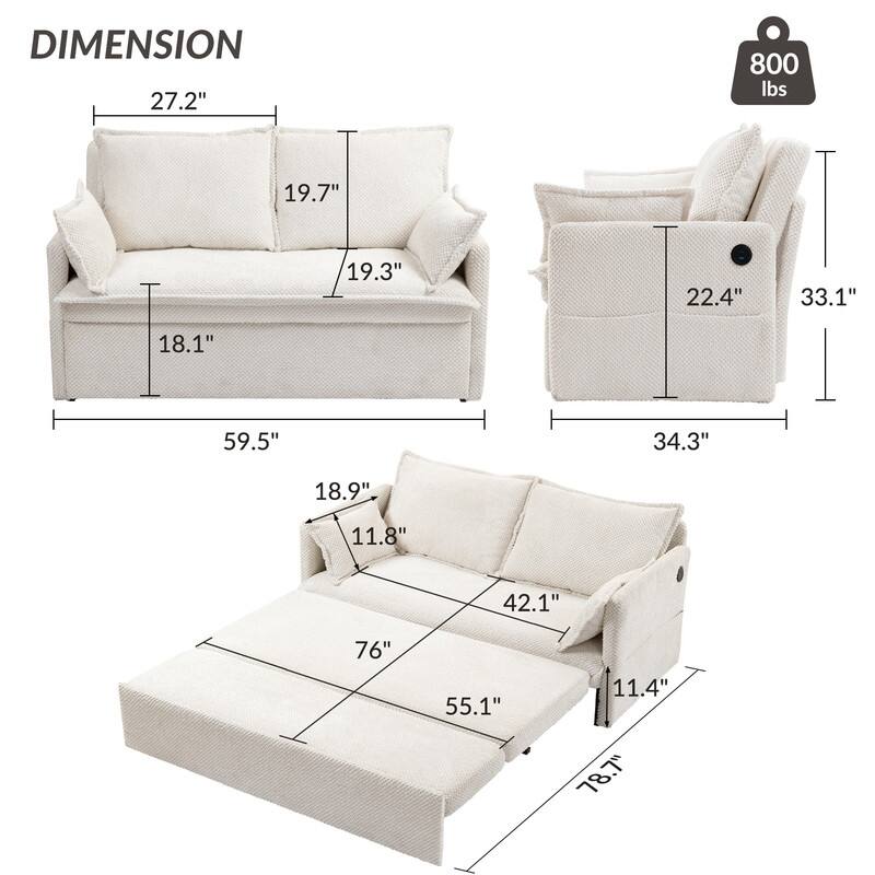 59.5'' Put Out Sofa Bed,Chenille Fabric Sleeper Sofa