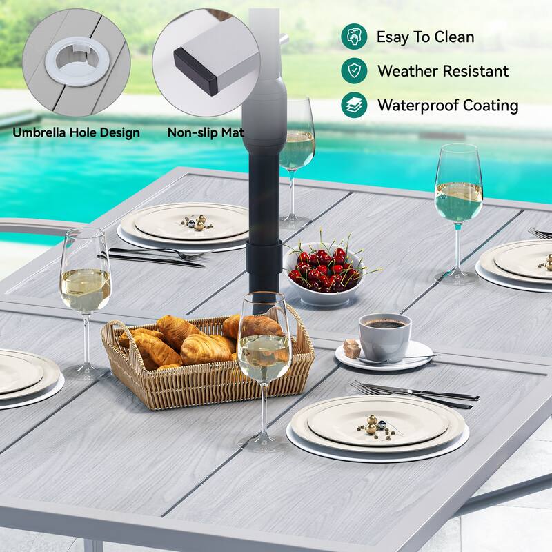 Moasis 7-Piece Gray Patio Dining Set with 2 Rocking Chair - 7Pcs