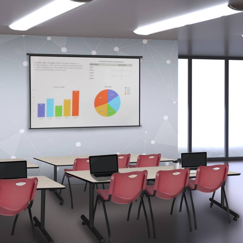 84" x 24" Training Table- Maple & 3 'M' Stack Chairs- Burgundy - 84 x 24 inches