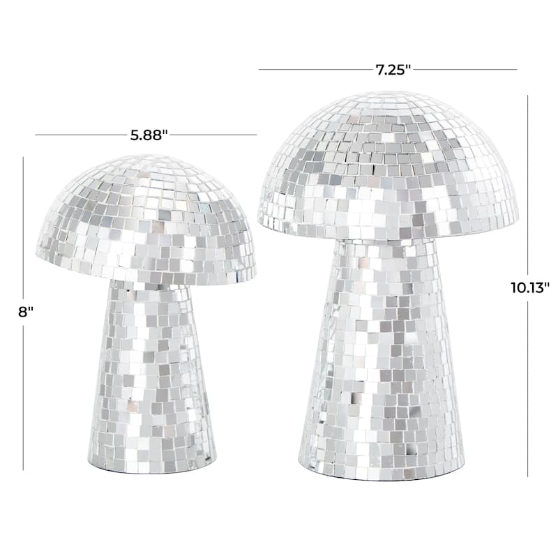 Silver or Gold Glass Handmade Mosaic Mirrored Mushroom Sculpture (Set of 2)