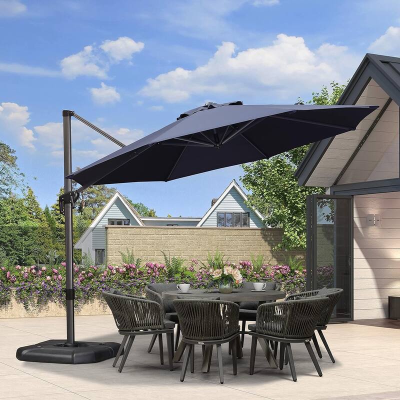 PURPLE LEAF 11 ft 360 Degree Rotation Patio Cantilever Umbrella With Base
