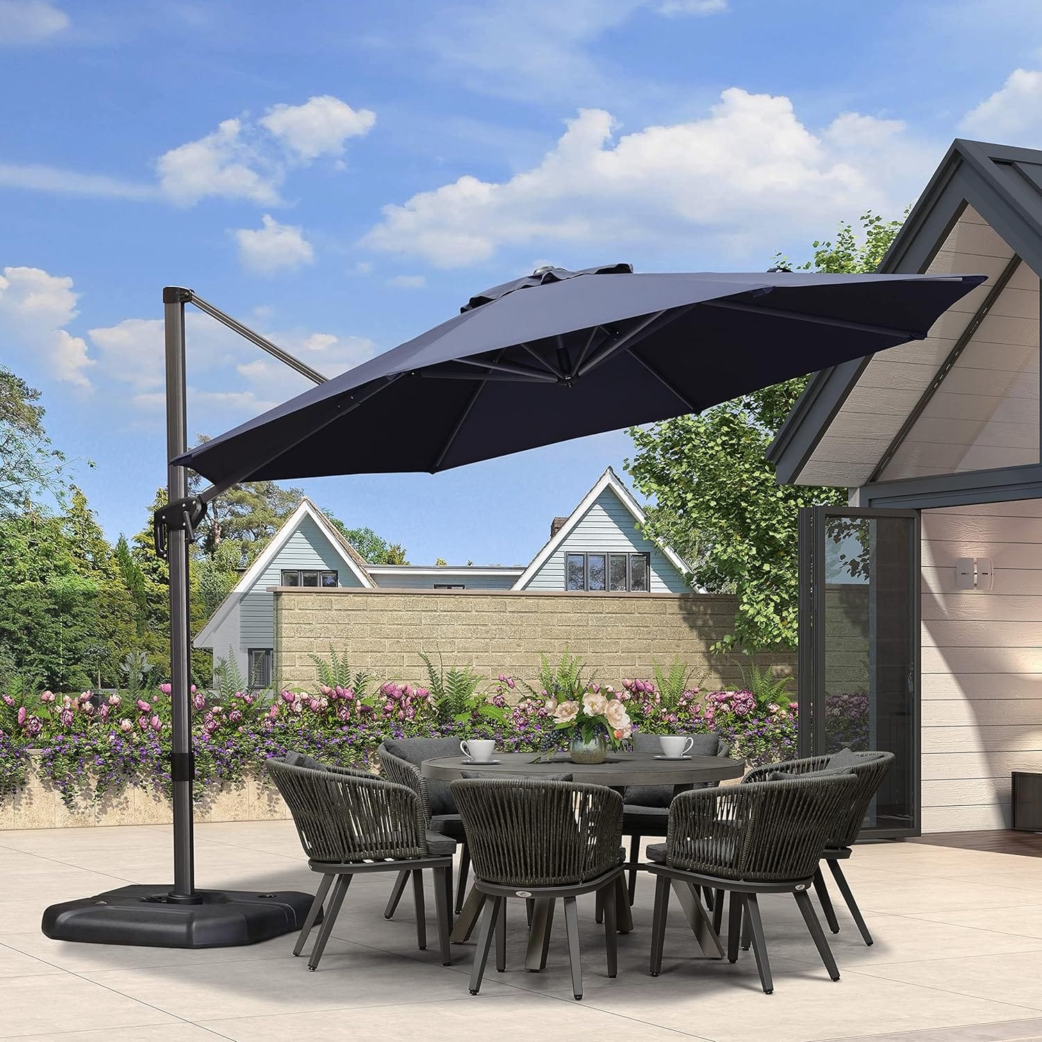 garden reflections 11' round patio umbrella with tilt and cover | Treasure Market Umbrella Enjoy a large 11 ft diameter round canopy perfect for creating cozy outdoor retreats PURPLE LEAF 11 ft 360