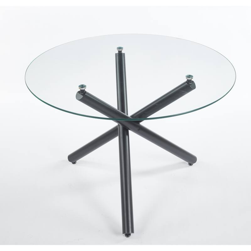 GDFStudio - Monteria Modern 43.31" Tempered Glass Top Dining Table with Chrome Metal Base