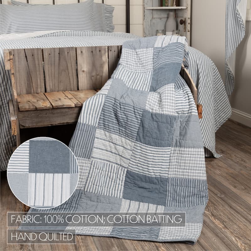 Sawyer Mill Block Quilted Throw - Denim Blue/Soft White