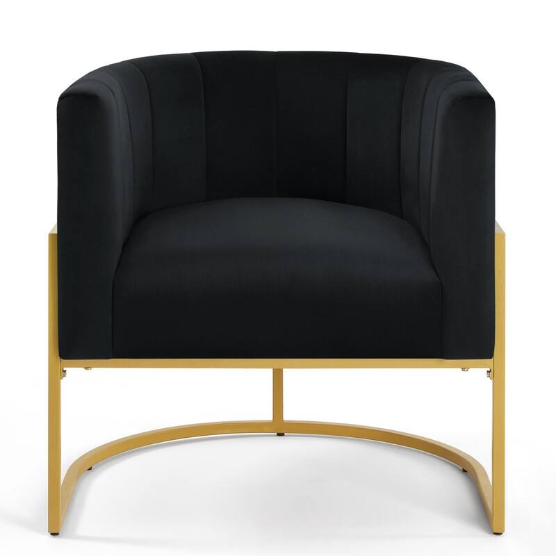 Mid-Century Modern Velvet Upholstered Accent Barrel Chair with Golden Metal Stand