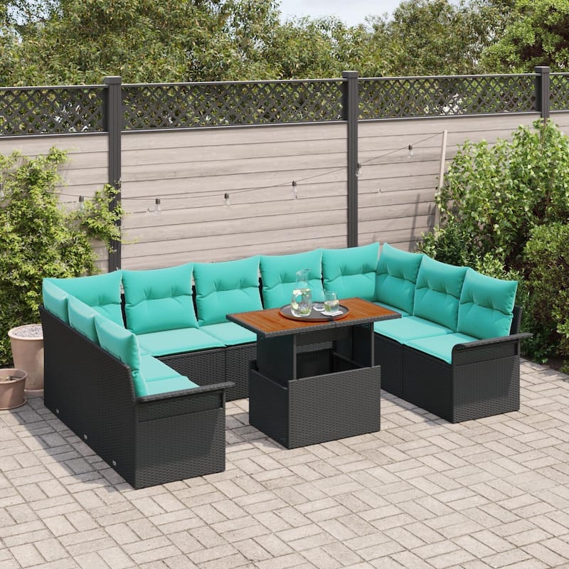 vidaXL 10 Piece Garden Sofa Set with Cushions - 113.8×73.8×27.2