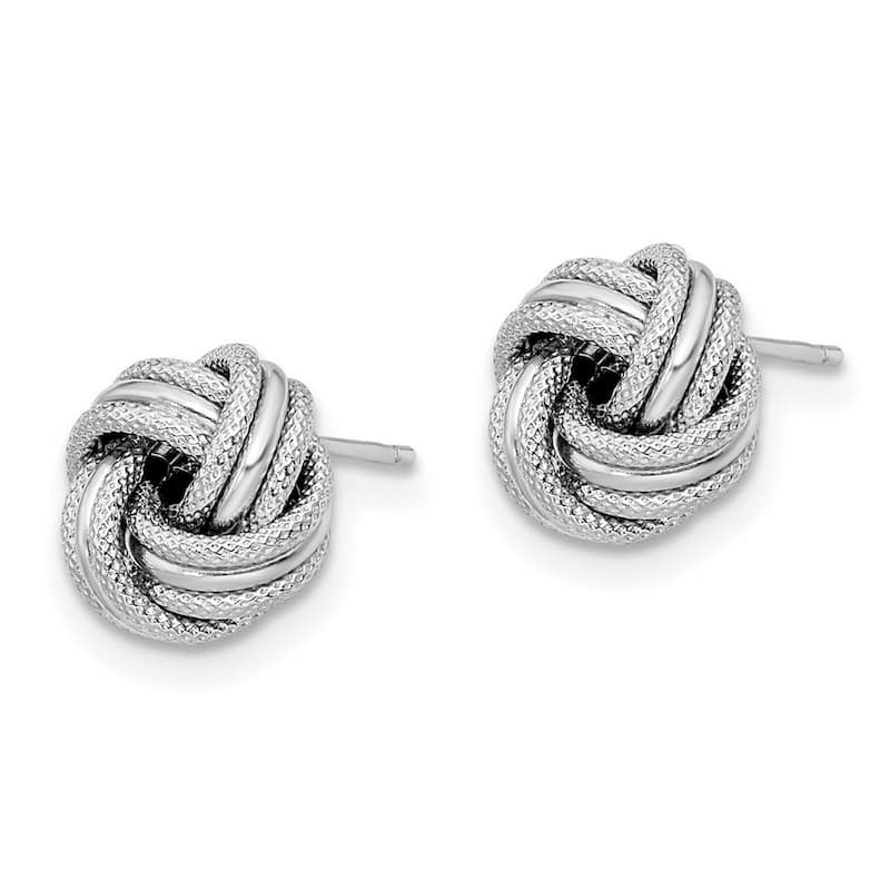Curata 14k White Gold 9mm Knot Polished Sparkle Cut Post Earrings