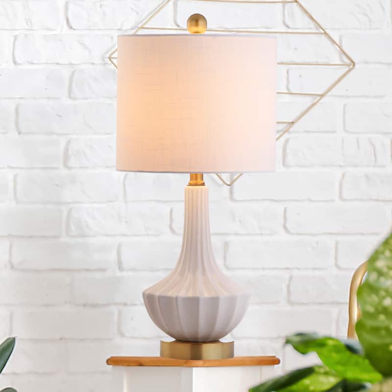 Gaston 21.5" Ceramic Mini LED Table Lamp, Brass/White by JONATHAN Y