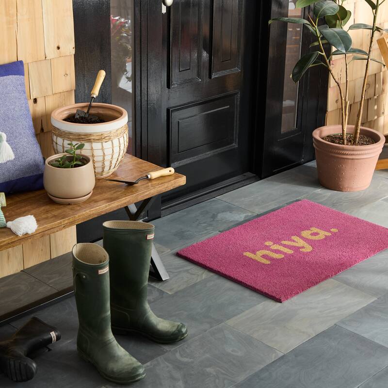 TOWN & COUNTRY TERRA Hiya Painted Welcome Outdoor Door Mat, Natural Coir Mat