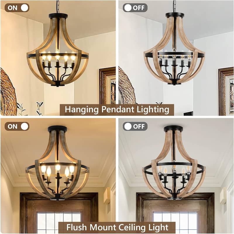 19"Chandelier Light Fixtures, 5-Light Dining Room Light Fixtures Over Table, Solid Wood Modern Chandeliers, Height Adjustable