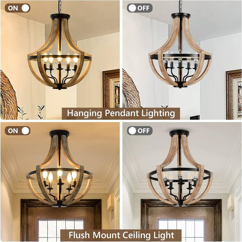 Flush Mount Ceiling Light Dining Room Pendant Light, Wooden Chandelier Ceiling Light Fixtures for Kitchen Island