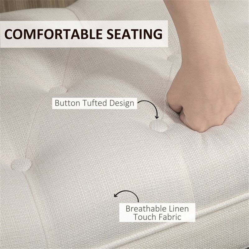 Linen Upholstered Storage Bench with Button Tufted Cushion for Entryway Bedroom or Living Room Use - 55" W x 17.25" D x 25.5" H