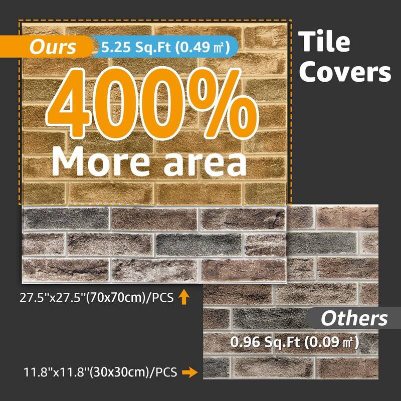 Art3d 20pcs 27.5"x27.5" Self-adhesive Foam Faux Brick Wall Tile Wall Sticker