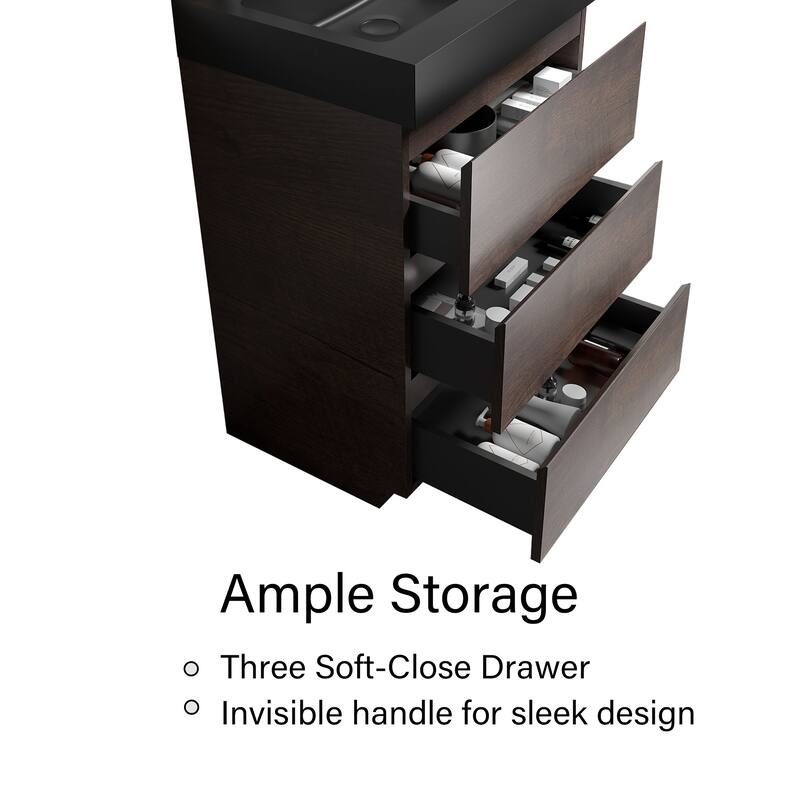 Freestanding Bathroom Vanity with Black Solid Surface Top