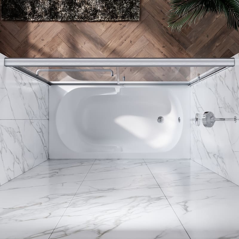 Elegant 60" W x 57.4" H Double Sliding Shower Door in Brushed Nickel Finish for Bathtub
