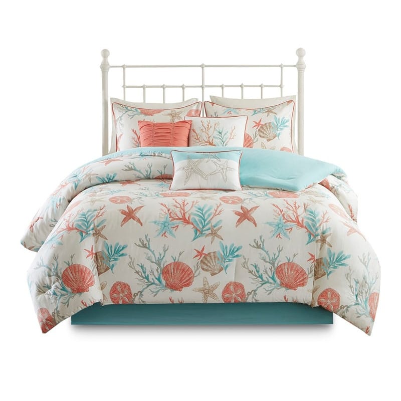 7 Piece Cotton Sateen Comforter Set Coral