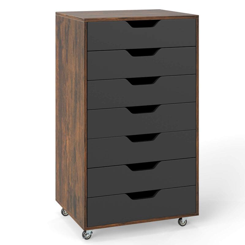 Costway 7-Drawer Chest Mobile File Cabinet Vertical Filing Organizer - See Details - Brown