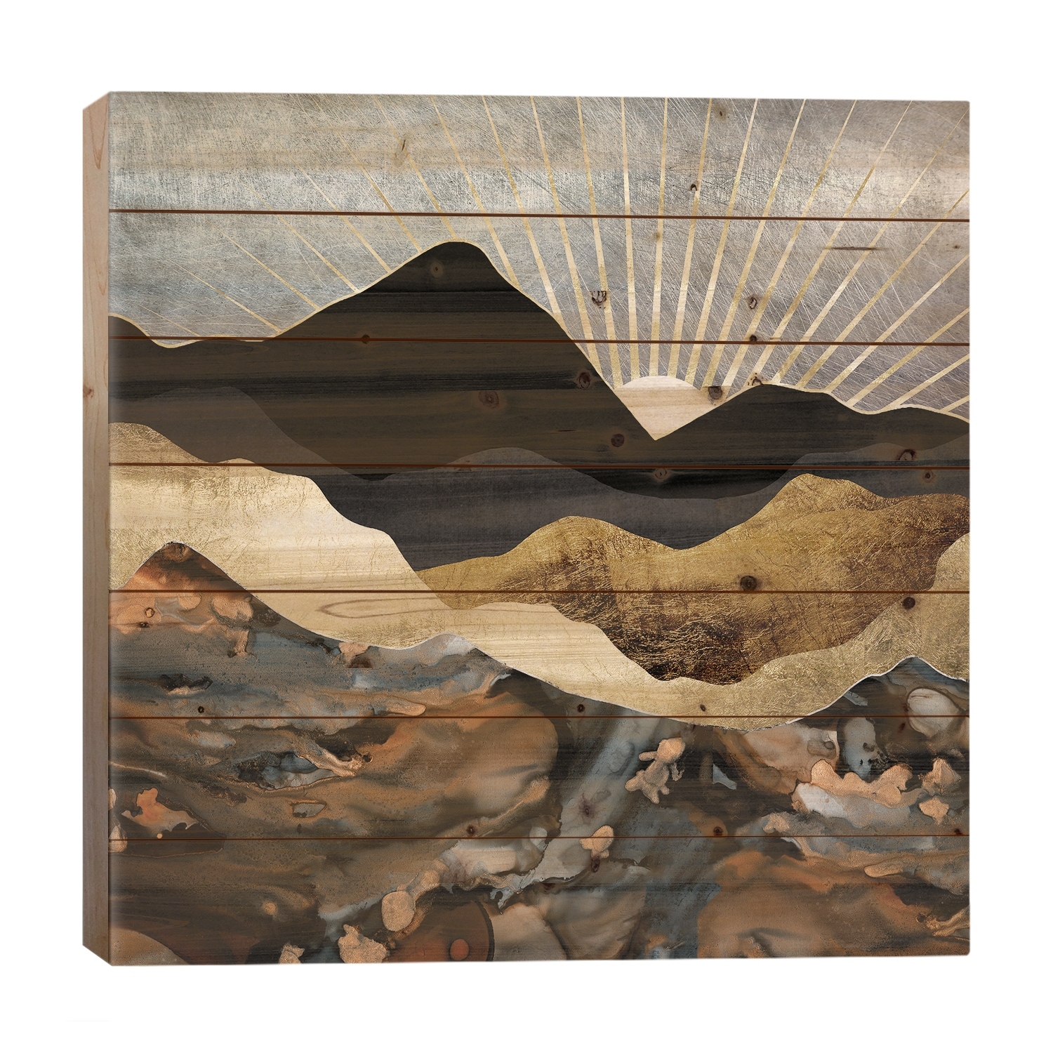 Copper and Gold Mountains Print On Wood by SpaceFrog Designs - Multi-Color