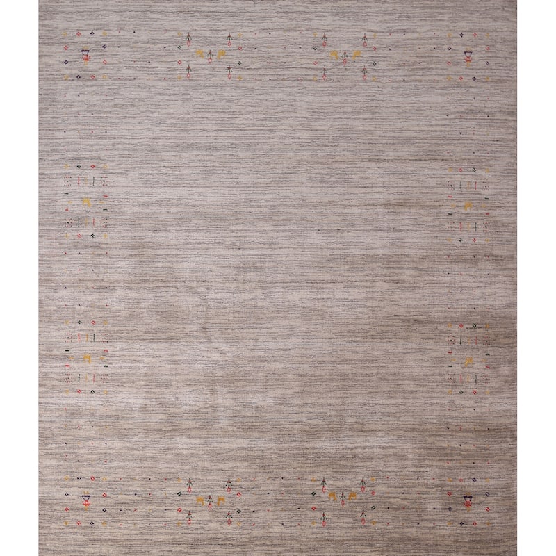 Striped Gabbeh Square Rug Hand-Knotted Wool Carpet - 7'11"x 8'0"
