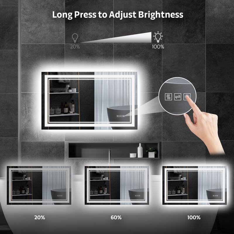 Yulika Front Backlit Lighted Wall Mirror Rectangle Dimmable Vanity Mirror with Anti-Fog & Memory Function