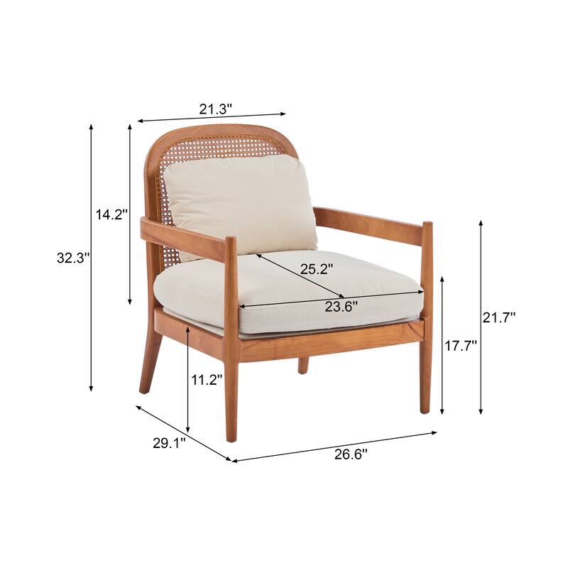 [Set of 2] 26.6" Mid-Century Modern Accent Chair with Light Brown Finish Solid Wood Frame and Rattan Backrest