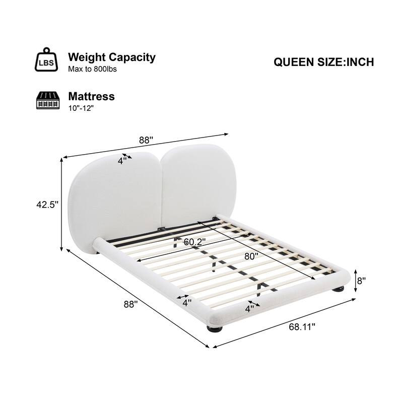 Christopher Knight Home - Lunara Modern Teddy Fleece Upholstered Platform Bed Frame with Split Headboard, Heavy-Duty Support