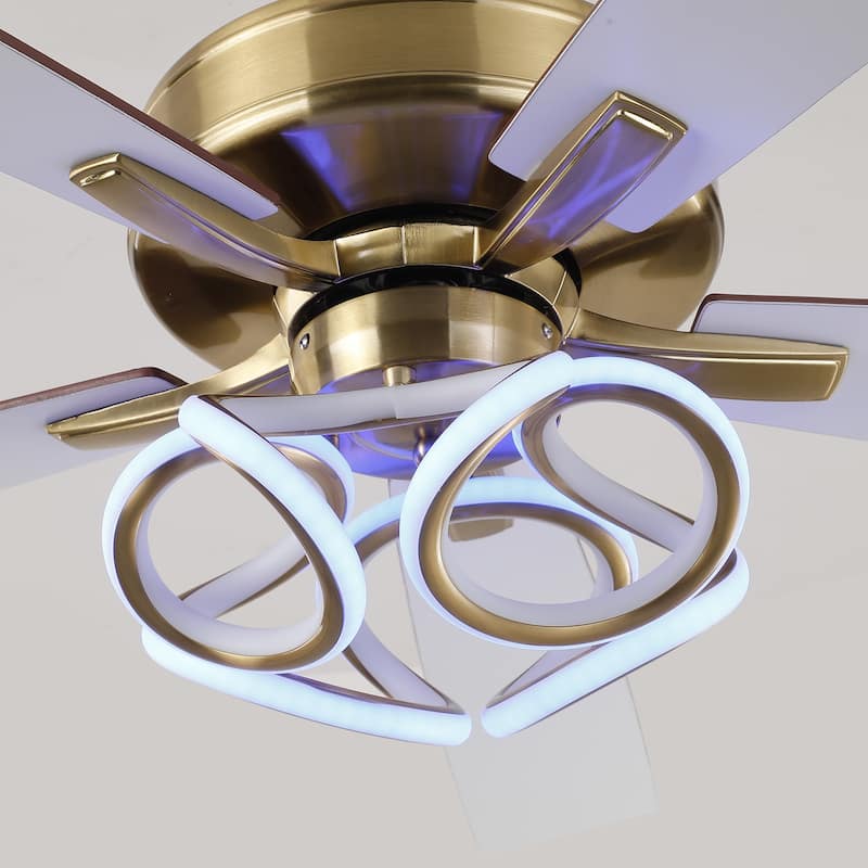 52" Modern Gold Smart Dimmable RGB Ceiling Fan with Remote and App Control