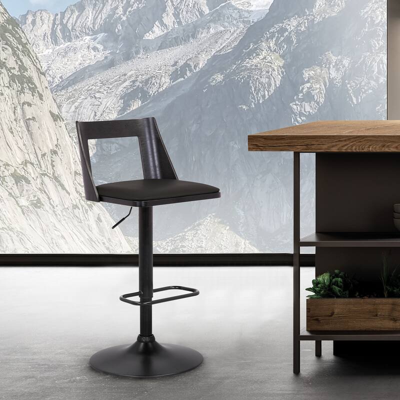 Milan Black or Gray Upholstered Adjustable Height Bar Stool - Black