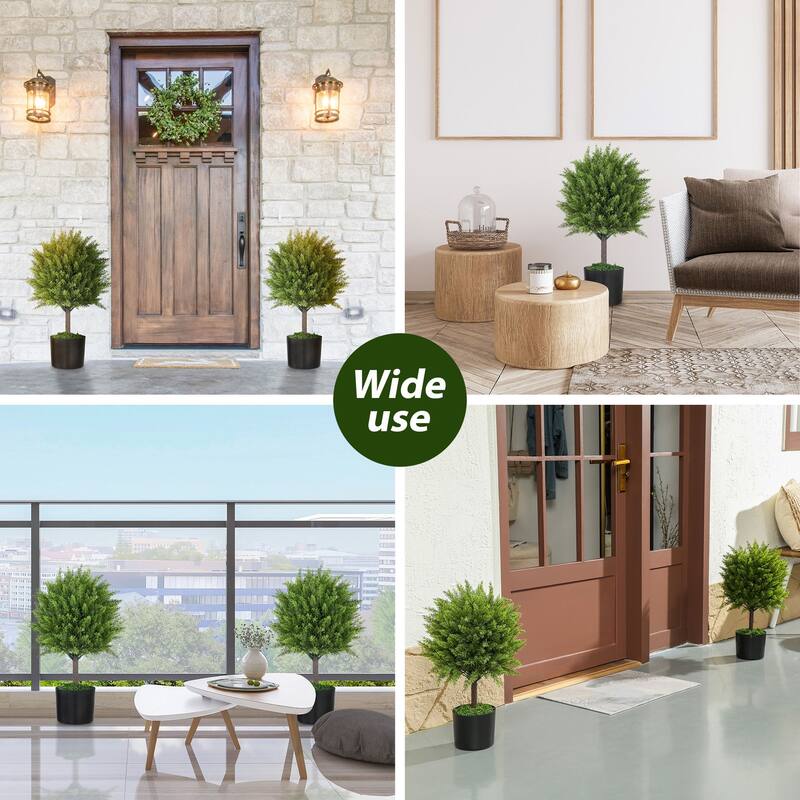 Set Of 2 Decorative Artificial Plants, Cedar ToPiary Trees in Pots, Fake Plants For Home Indoor outdoor Decor, Green