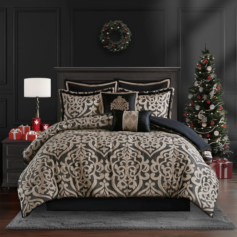 Madison Park Dillon 8 Piece Jacquard Comforter Set - Black - Queen